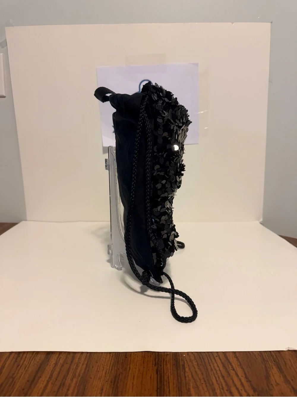 Black Sequined Drawstring Backpack - Picture 5 of 7